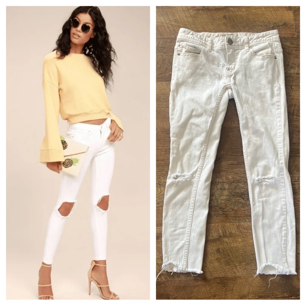 Free People White Distressed Women's Skinny Jeans Size 25